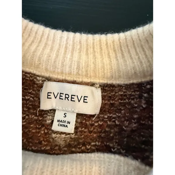 Evereve Womens Chevron Striped Knit Sweater Brown Cream‎ Small Zig Zag Crewneck - Image 2