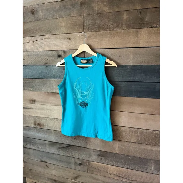 Vintage Harley Davidson Eagle Tank Top Turquoise Y2K Biker Tank - Image 3