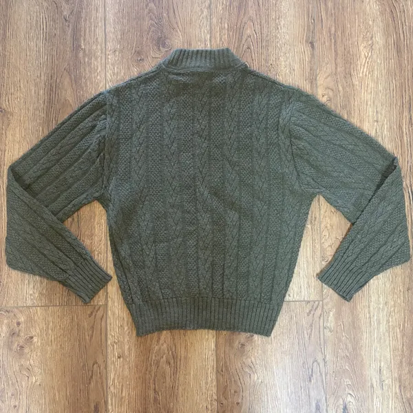 VTG 80s Olive Green Fisherman Knit Sweater USA Union‎ Made Womens M Chunky Knit - Image 9