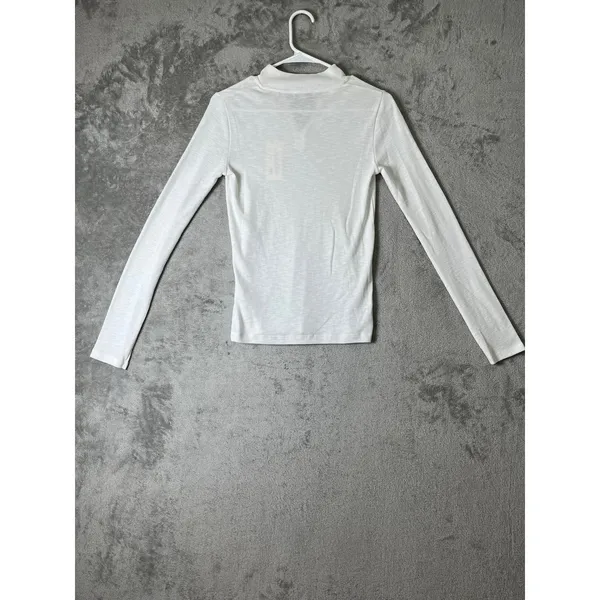 Vince Half Zip Mock Neck Pullover Optic White Small Cotton Modal Long Sleeve New - Image 3