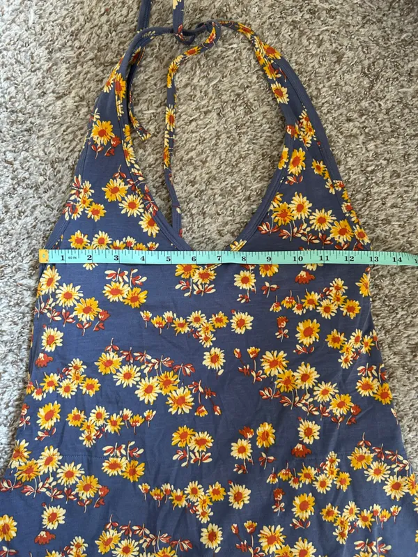 Toad&Co Samba Blue Halter Sunflower Stretch Summer Floral XS - Image 10