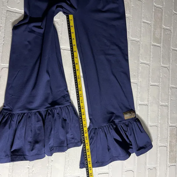 Matilda Jane Big Ruffle Pants Women Small Navy Blue Wide Leg Cotton Pull On Crop - Image 9