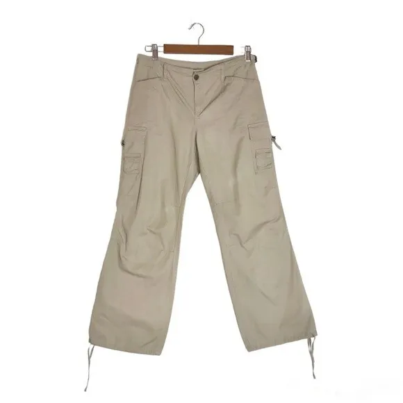 VTG Y2K Daisy Fuentes Khaki Mid Rise Wide Leg Parachute Utility Cargo Pants 8 - Image 2