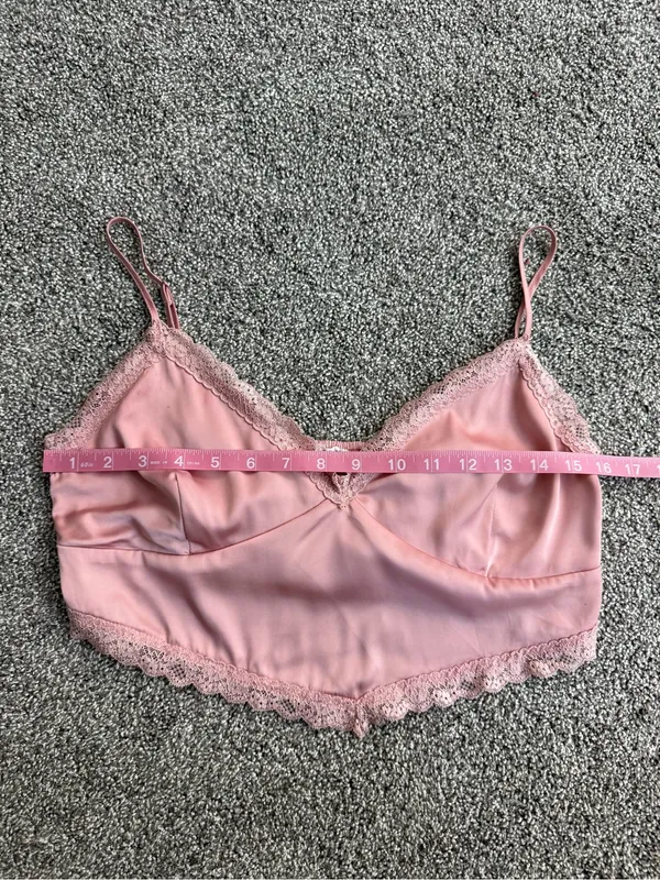 Garage Pink Satin Lace Trim Bralette Crop Cami Top Smocked Back M - Image 4