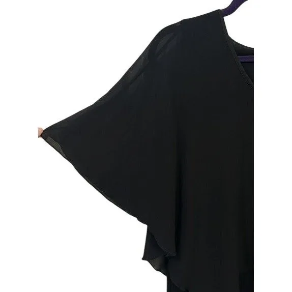 Black V-Neck Dress Capelet Overlay Cocktail Party‎ Goth Witchy Vamp Modest Small - Image 5