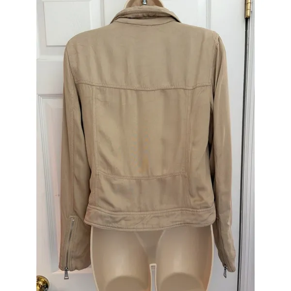 Elie Tahari Moto Jacket Beige Stretch Zip Cropped Womens S Biker Luxury - Image 5