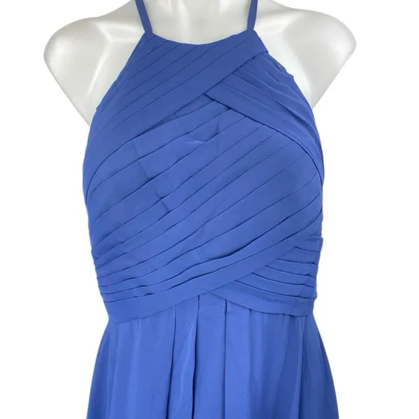 JJ's House Blue Sleeveless Pleated Halter Cami Maxi Bridesmaid A-Line Dress Sz S - Image 3