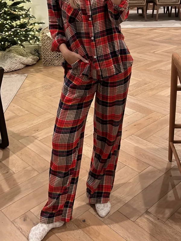 aerie Red Navy Plaid Flannel Skater Pajama Pants - size XL - Image 13