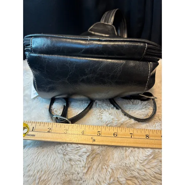 Rosetti Black Faux Leather Sling Backpack Crossbody Bag Triangle Shape - Image 3