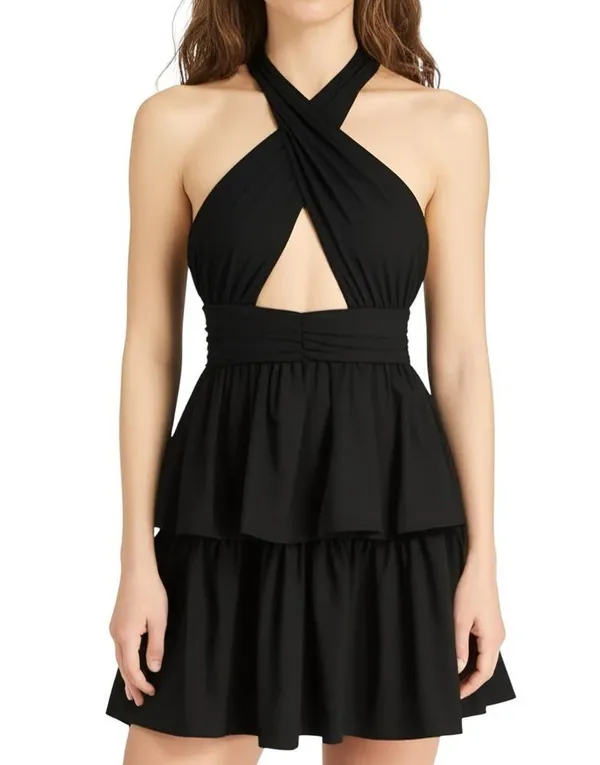 AMANDA UPRICHARD Darby Halter Mini Dress, Black, XS - Image 2
