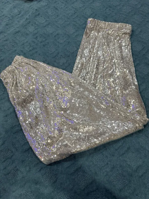 Josey Wynette Silver Sequin Long Sleeve V-Neck Blouse and Matching Jogger Set - Image 9