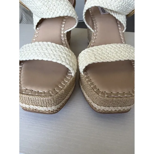Steve Madden Calico Espadrille Wedge Sandals Beige Crochet Platform Size 11 NWOB - Image 9