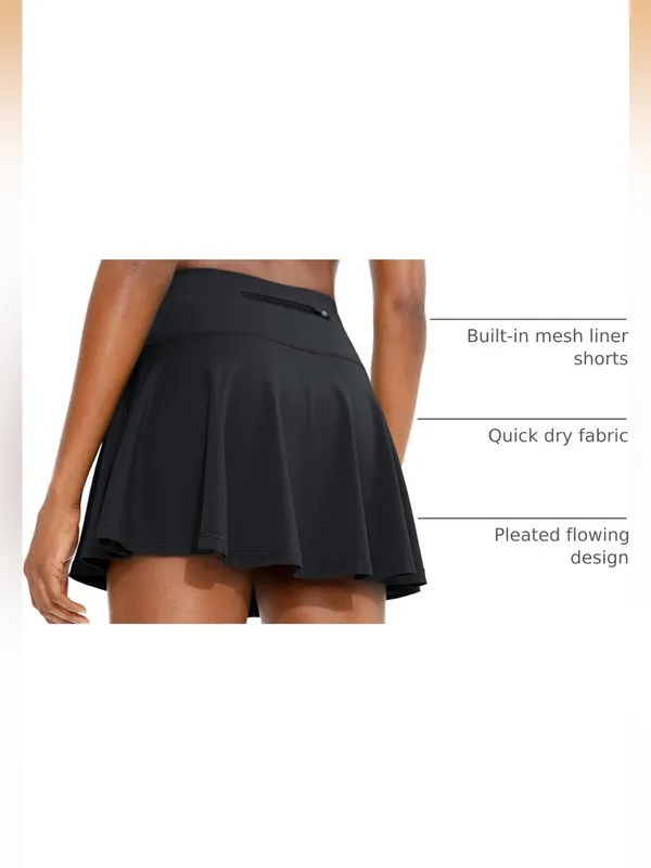 Black Pleated Tennis Pickle Ball Golf Active Skort w pockets - Image 6