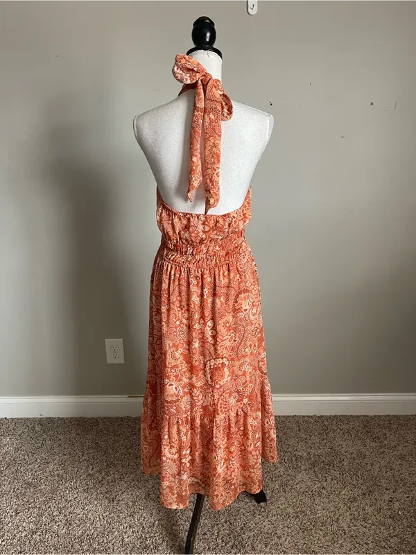 TRIXXI | Orange Floral Halter Midi Dress Sz XL - Image 7