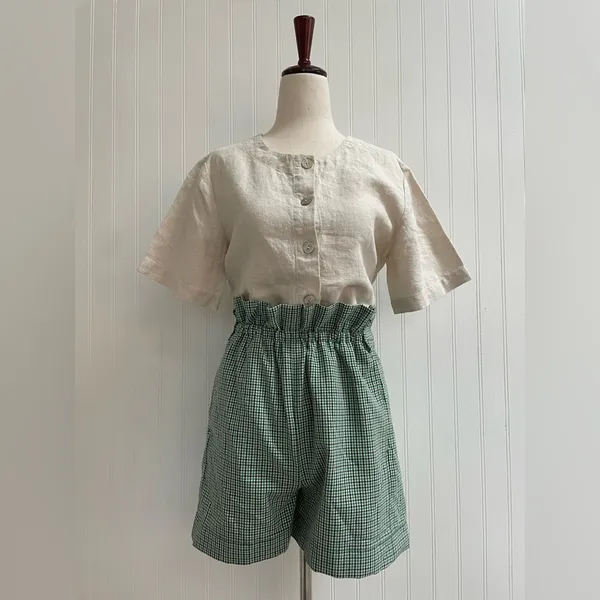 WILFRED Aritzia Gelas High Rise Paperbag Waist Gingham Paid Picnic Shorts Size 4 - Image 3