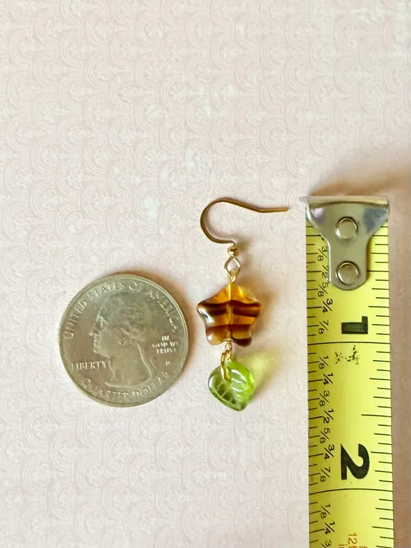 Handmade unique retro vintage fairy boho style dangle earrings w/ quality Czech glass beads mix 🌀🍃💛 - Image 5