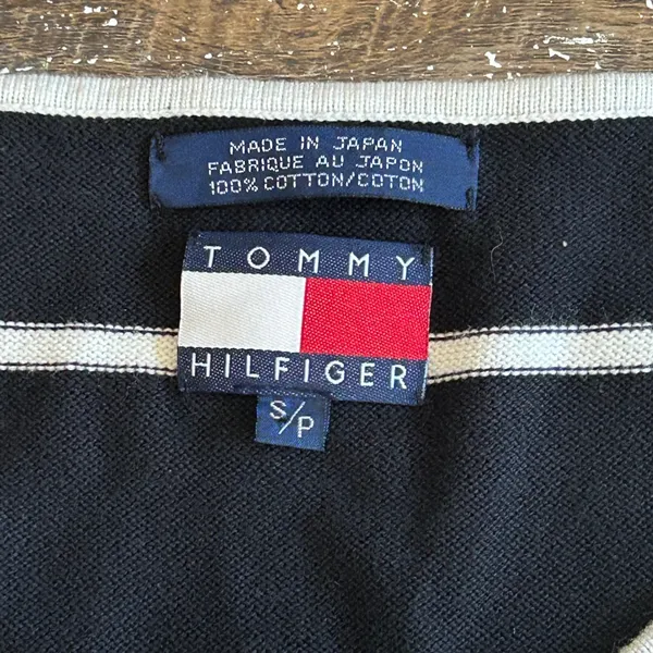 Vintage Tommy Hilfiger Black White Striped Cotton Knit Sleeveless Top Small - Image 2