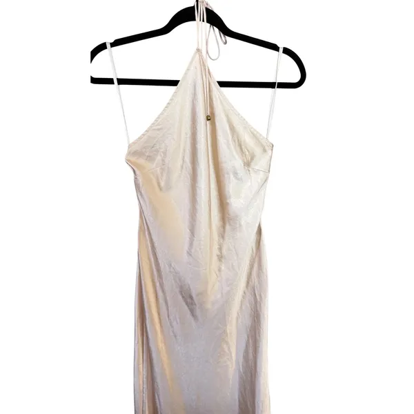 One and Only Collective Champagne Satin Halter Maxi Dress‎ Womens Medium Gown - Image 6