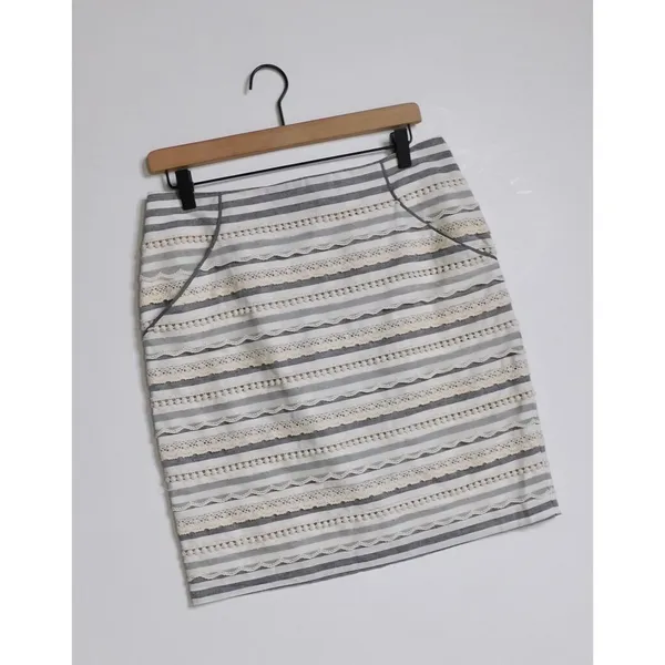 Anthropologie TABITHA Sailing Lace Pencil Skirt Striped Crochet Lace Scallops 6 - Image 2
