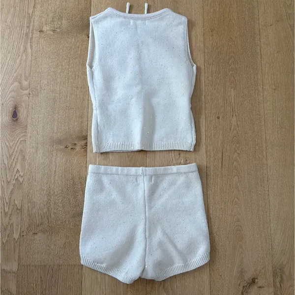 Peppermayo Knit Top & Shorts Set Sequins Ownley Size XS Cream Silver - Image 6