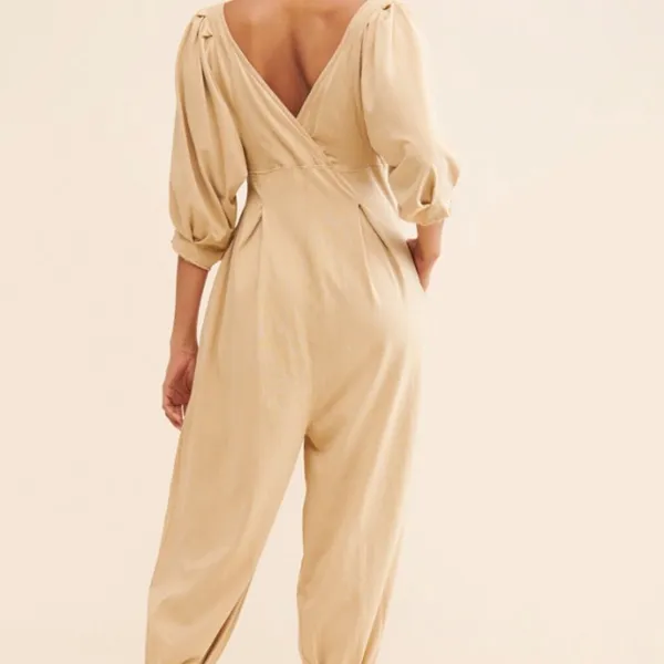 New Sz medium m Free People Intimately Lotta Love Pleated 1 Pc tan Jumpsuit - Image 4