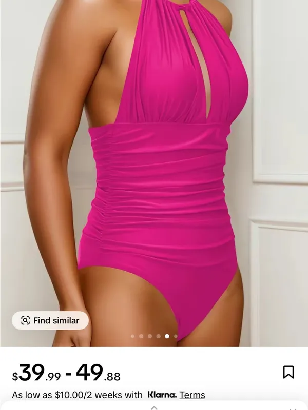 Girls Pink Halter One-Piece Swimsuit - Image 3