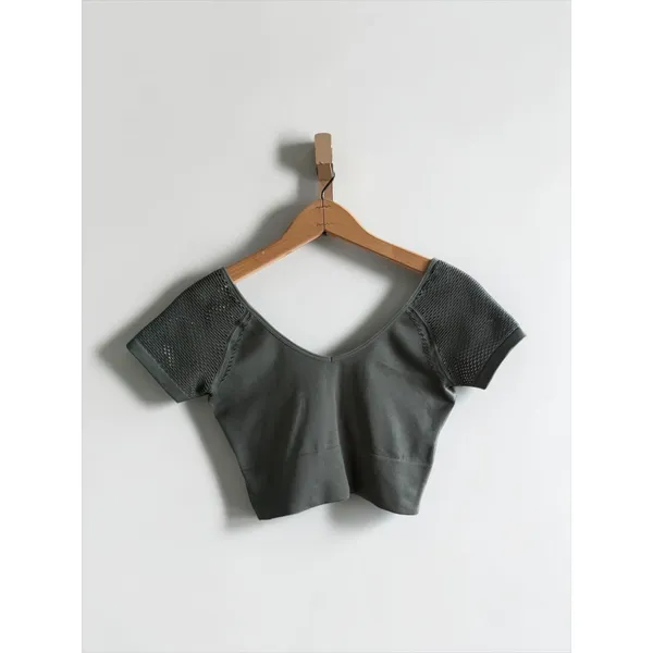 OFFLINE by Aerie Seamless V-Neck‎ Crop Top Dark Green Short Sleeve Small - Image 2