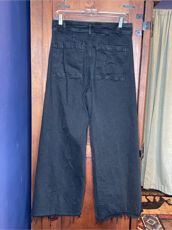 Zara Womens Black Wide Leg Jeans 8 High Rise Raw Hem Cropped Frayed Denim Y2K - Image 4