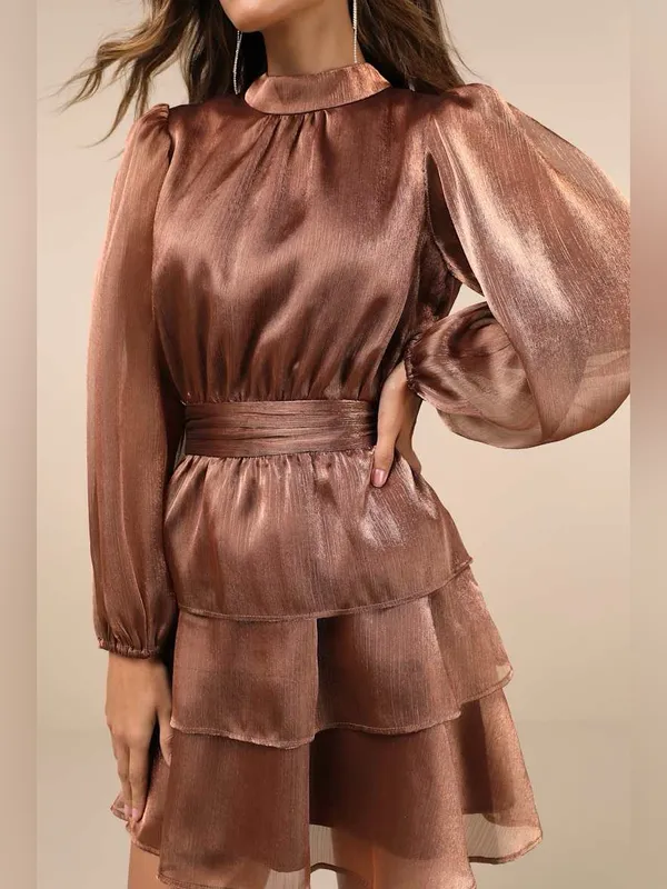 Lulus Ideal Behavior Metallic Tiered Mini Dress - Image 2