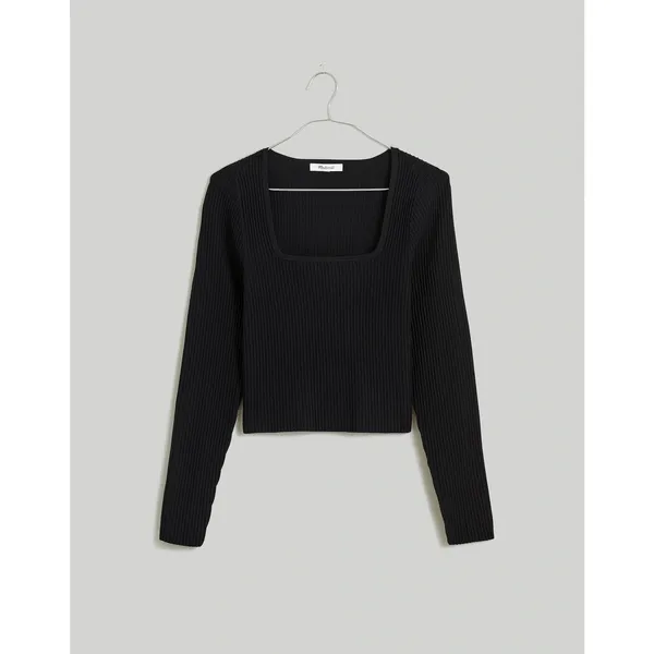NEW Madewell Ottoman Black Ribbed Knit Square Neck Sweater Top Size XL - Image 9