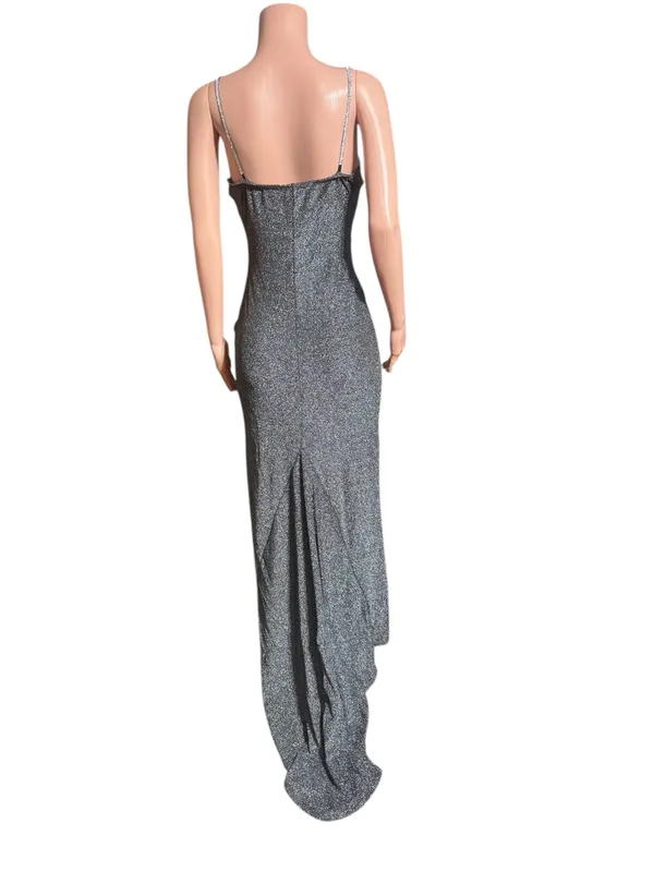 Black sparkly maxi dress with plunging neckline and side split #glamour M - Image 3