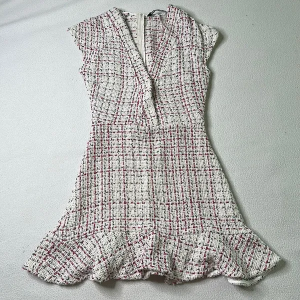 Zara Textured Weave Tweed Dress With Ruffles - Image 8