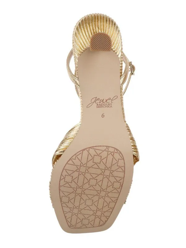 Jewel Badgley Mischka True Kitten Heel Sandals Wrap Strap Gold Yellow 6.5M - Image 14