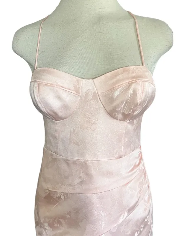 BHLDN Levi Corset Ruched Satin Jacquard Side-Slit Midi Dress Size 4 - Image 4