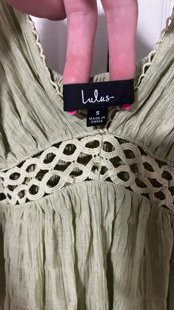 Lulus Adored Endlessly Light Green Smocked Crochet Lace Mini Dress NWT Size S - Image 7