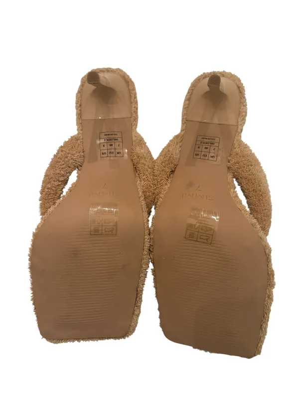 SIMMI London Tan Fuzzy Square-Toe Slide Mules - Image 3