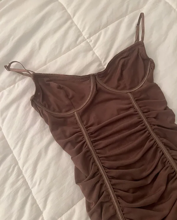 Princess Polly Brown Tan Mesh Ruched Lingerie Slip Bodycon Going Out Party Club Dress - Image 5