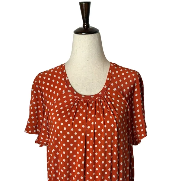 Stine Goya Caitlin Dress Women XS Orange Polka Dot Pleated Midi Boho Retro - Image 4