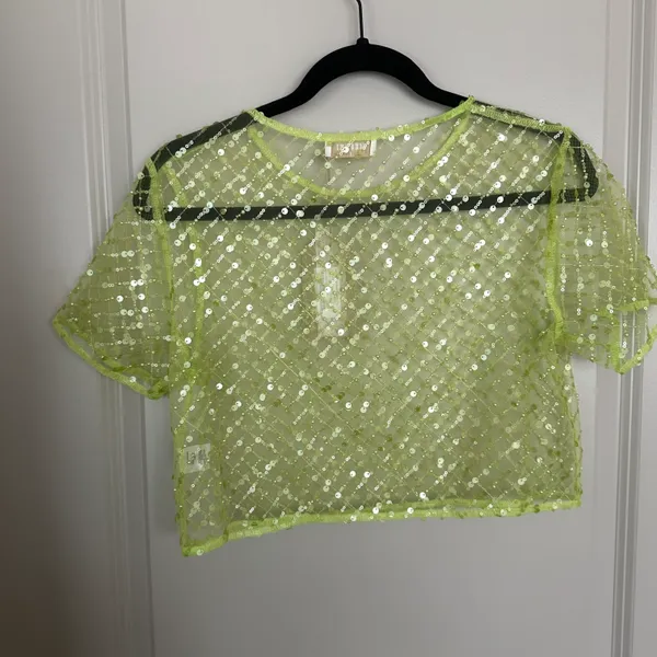 Meshki NWT Sequin Mesh Short Sleeve Crop Top - Image 8