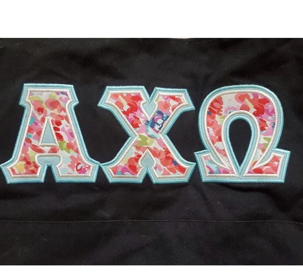Alpha Chai Omega Tote Bag Black Embroidered Floral Logo Initials Pockets 16"x10" - Image 6