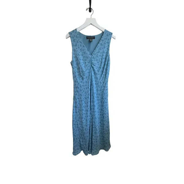 Vintage Banana Republic Y2K 2002 Blue Floral Ruched Midi Dress Size 6 - Image 4
