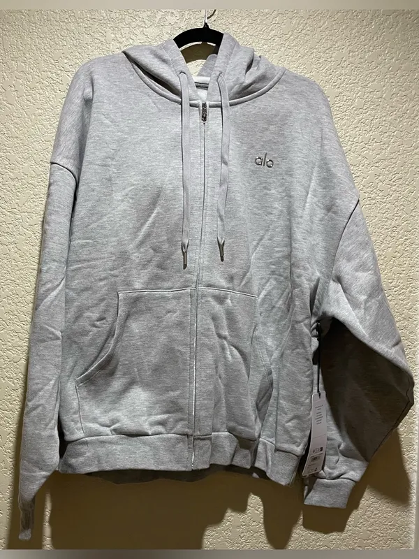 ALO Yoga NWT Accolade Full Zip Hoodie Athletic Heather Grey Relaxed Fit Size L - Image 4