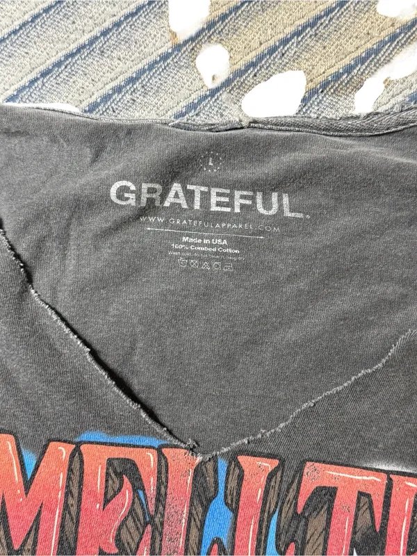 Grateful Dead Smell The Roses Gray Crop Top T-Shirt Women's Large Skull Band Tee - Image 2