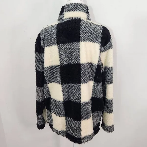 Stillwater Supply Black Cream Buffalo Check Fleece Pullover Size Large - Image 5