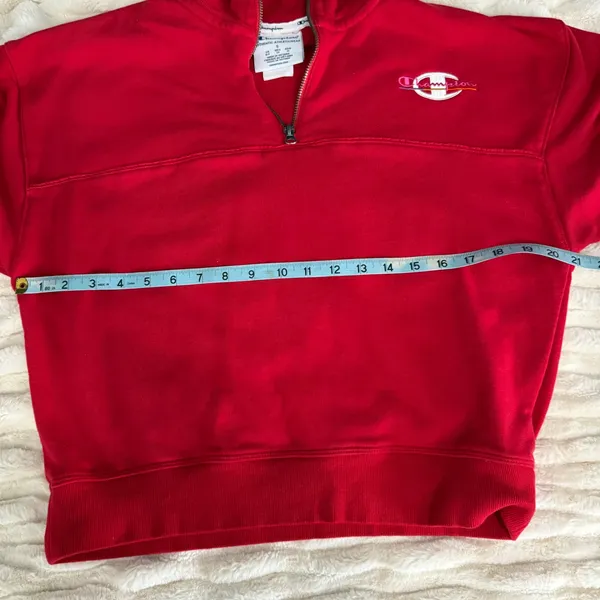 Champion Red Quarter Zip‎ Sweatshirt Logo Athletic Pullover Top Women Small - Image 9