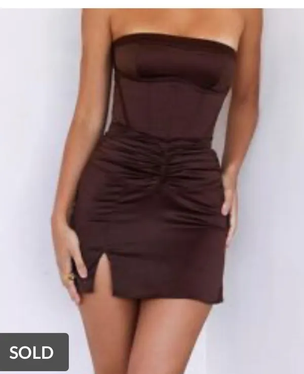House Of CB Mistress Rocks Mini Brown Satin Dress - Image 3