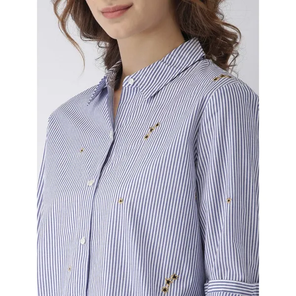 Scotch‎ & Soda Striped Star Embroidered Button Down Shirt Medium Blue Preppy - Image 14