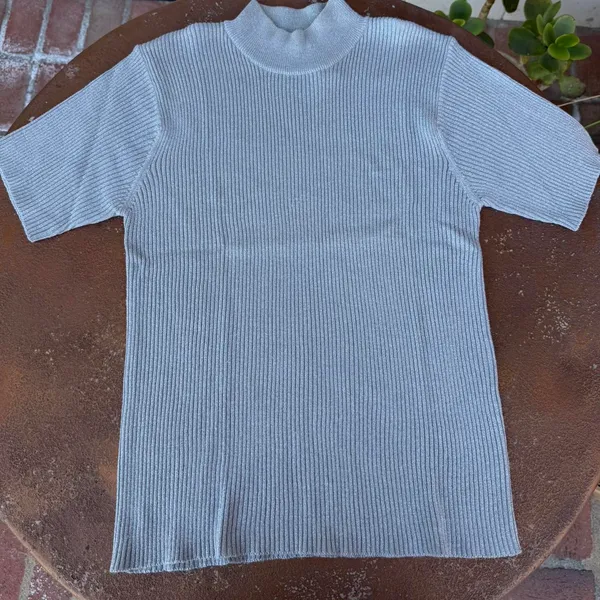 Vintage silver metallic high neck short sleeve sweater top - Image 5