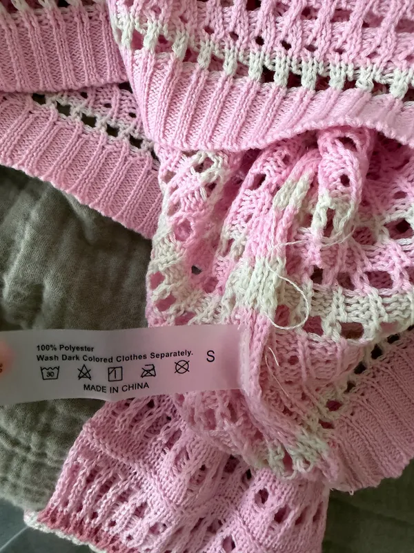 Shein Crochet Long Sleeve Top Pink - Image 3