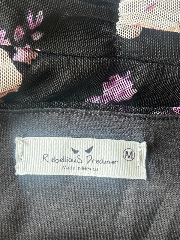Rebellious Dreamer Ruched Floral Black Top Size Medium - Image 10